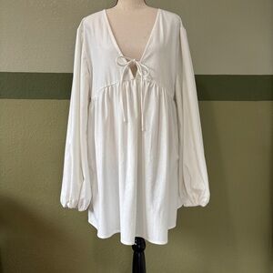 SABO Inika Linen Blend Babydoll Dress in White NWOT Sz 10